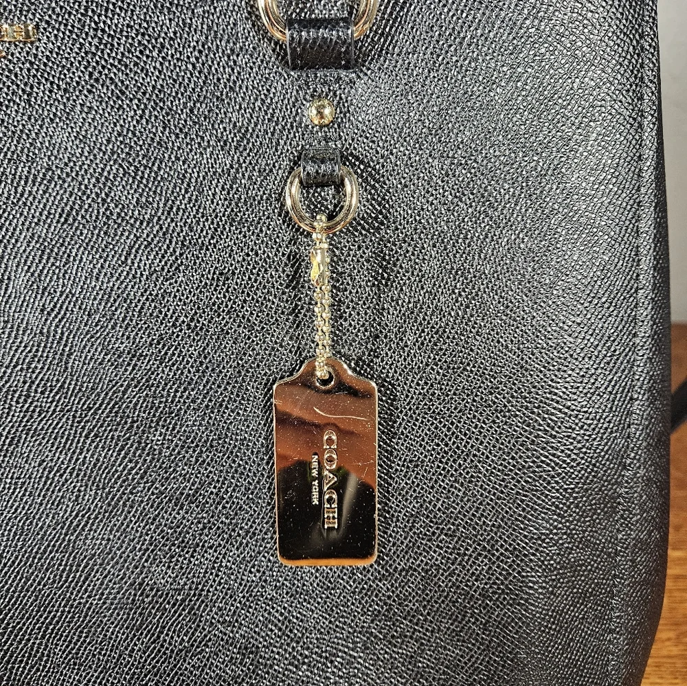 Coach Black Leather Double-Handle Crossbody Satchel with Gold Hardware